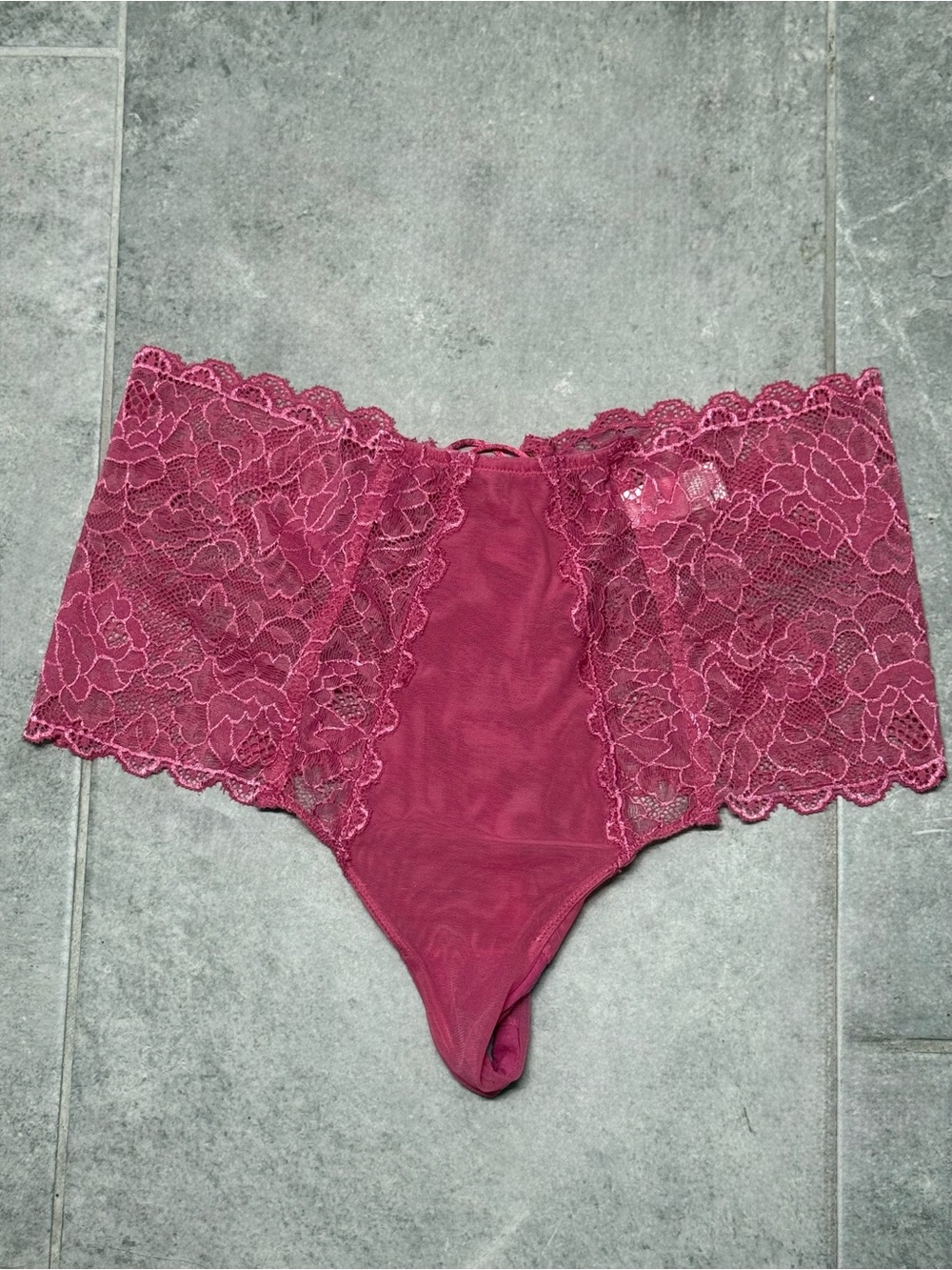 Y2K 08’ Vintage Lace High-Waist Thong Panty with Lace Up Back